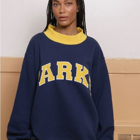 PARKE Men's Crewneck Sweater in Navy and Yellow - Picture 4 of 4
